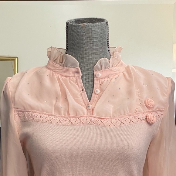 Ballerina pink/peach chiffon & cotton blend knit l/s top - Picture 4 of 16